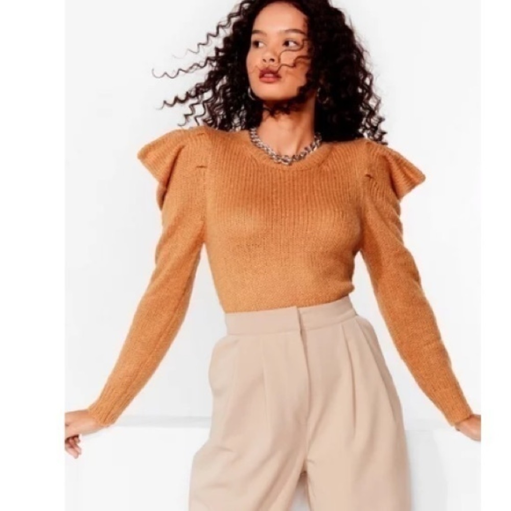 Nasty Gal knitted Ruffle puff sleeve sweater Small‎